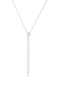 Silver Tone Pretty Pearl Crystal Curved Bar Necklace