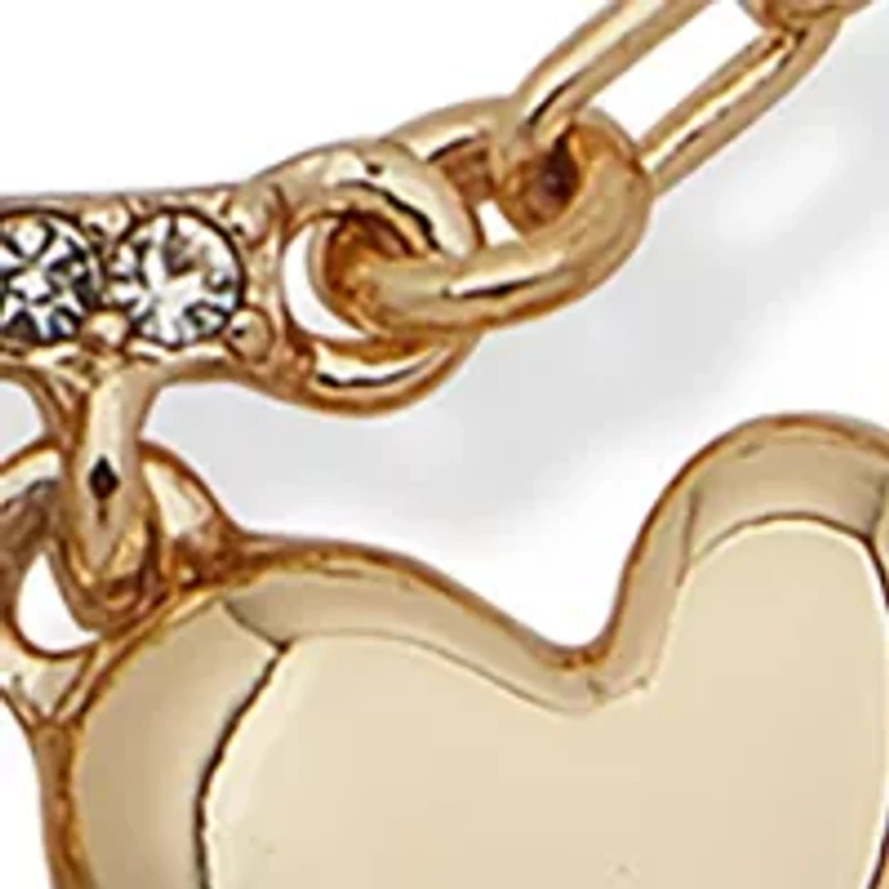 Gold Tone Crystal White Heart Charm Slider Bracelet 