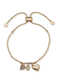 Gold Tone Crystal White Heart Charm Slider Bracelet 