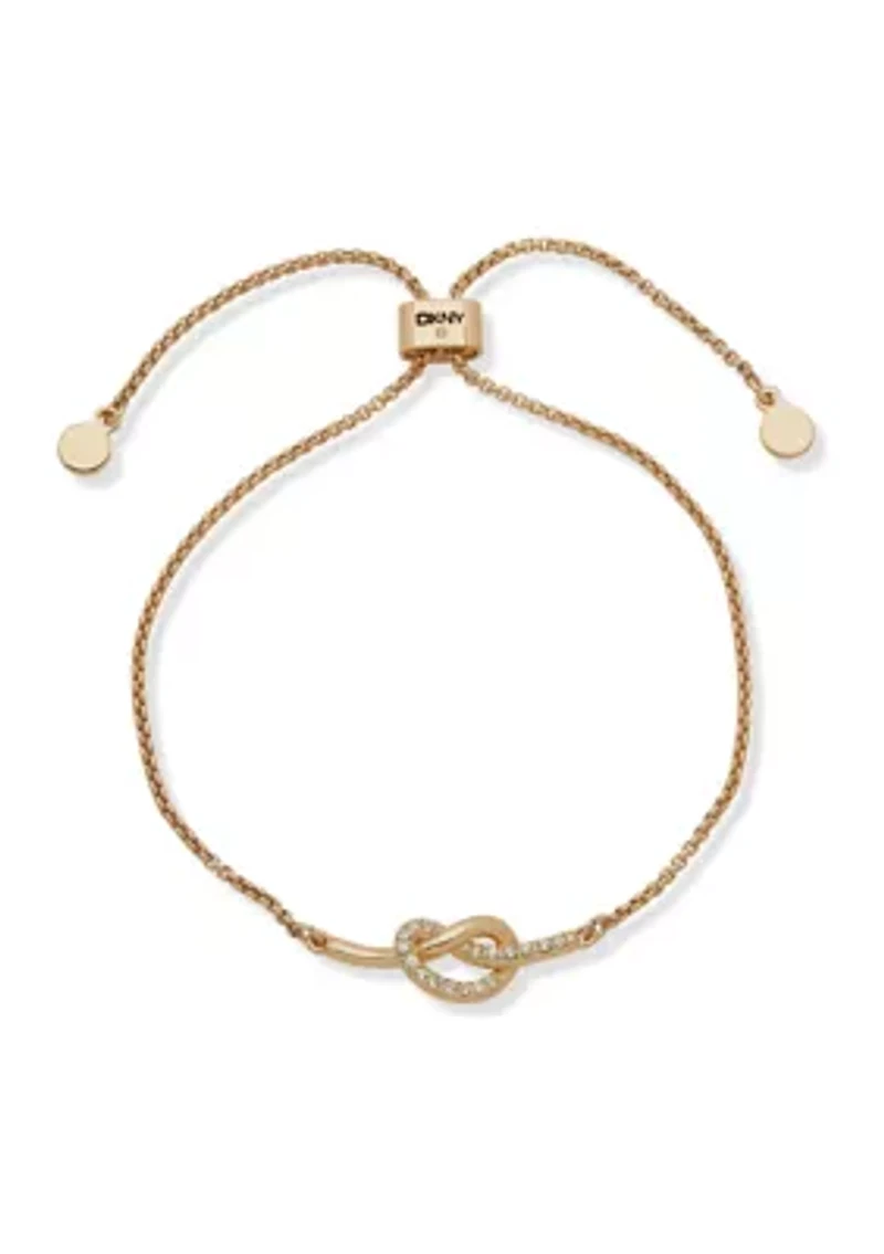 Gold Tone Crystal Knot Slider Bracelet