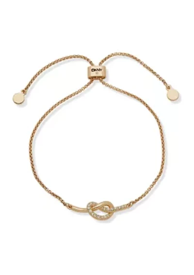 Gold Tone Crystal Knot Slider Bracelet