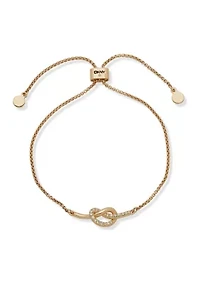 Gold Tone Crystal Knot Slider Bracelet