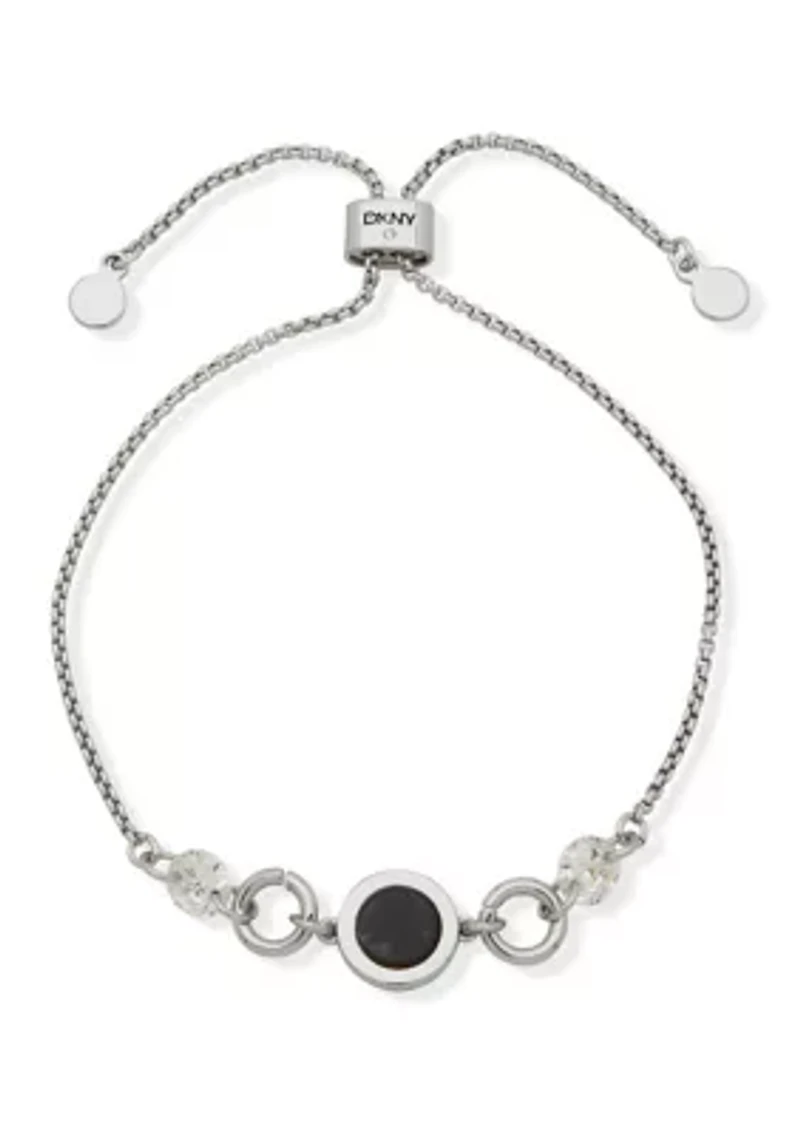Silver Tone Jet Inlay Link Slider Bracelet