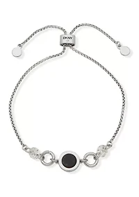 Silver Tone Jet Inlay Link Slider Bracelet