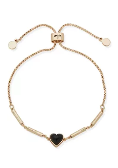 Gold Tone Jet Bar Heart Slider Bracelet