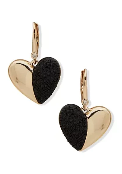 Gold Tone Crystal Heart Drop Earrings