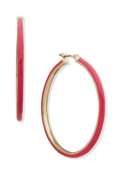 Gold Tone Enamel Hoop Earrings