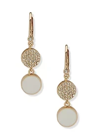 Gold Tone White Inlay Pave Double Drop Earrings
