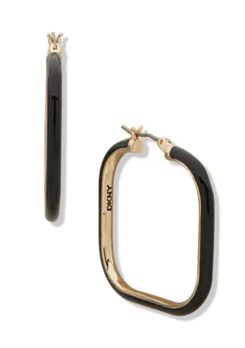 Gold Tone 35 Millimeter Square Enamel Hoop Earrings