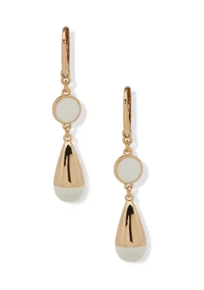 Gold Tone  White Enamel Double Drop Earrings