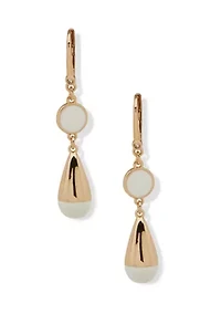 Gold Tone  White Enamel Double Drop Earrings