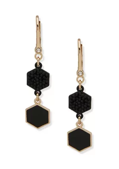 Gold Tone Jet Pave Enamel Double Drop Earrings