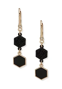 Gold Tone Jet Pave Enamel Double Drop Earrings