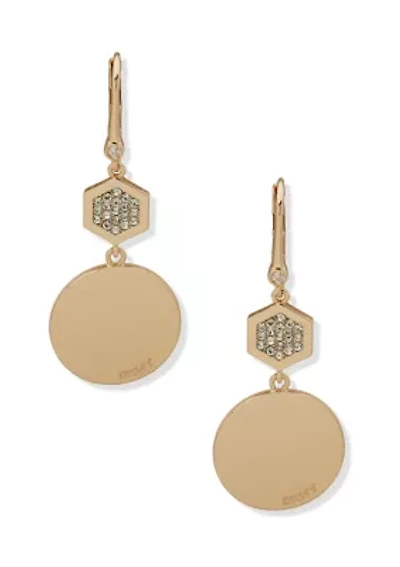 Gold Tone Crystal White Hex Logo Double Drop Earrings