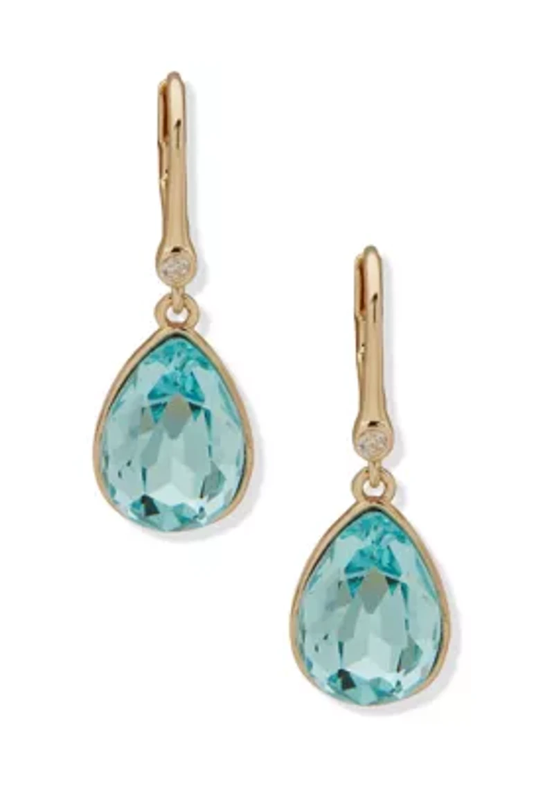 Stone Leverback Teardrop Earrings
