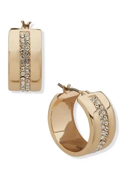 Gold Tone Crystal 20 Millimeter Pavé Wide Hoop Earrings