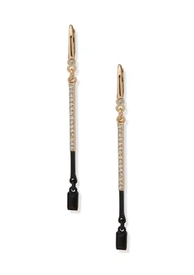 Gold Toned Jet Dipped Enamel Pave Linear Earrings