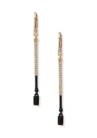 Gold Toned Jet Dipped Enamel Pave Linear Earrings