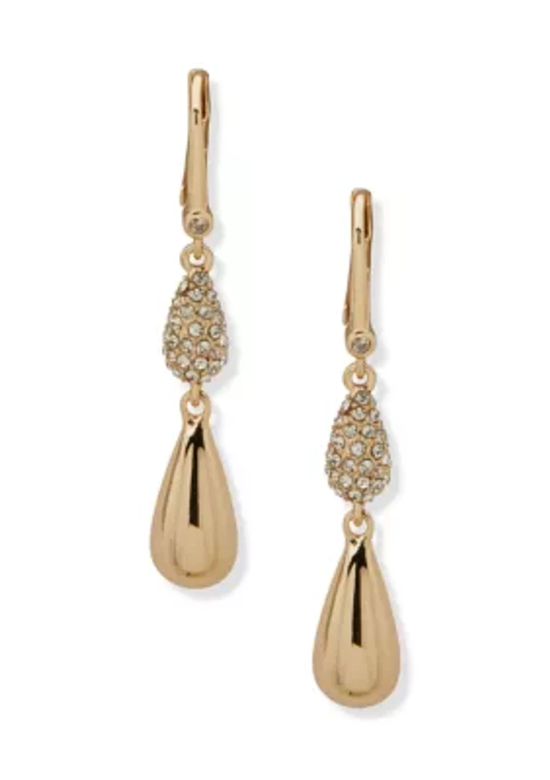 Gold Tone Jet Crystal Pavé Pear Double Drop Earrings