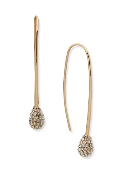 Gold Tone Crystal Pavé Pear Threader Earrings