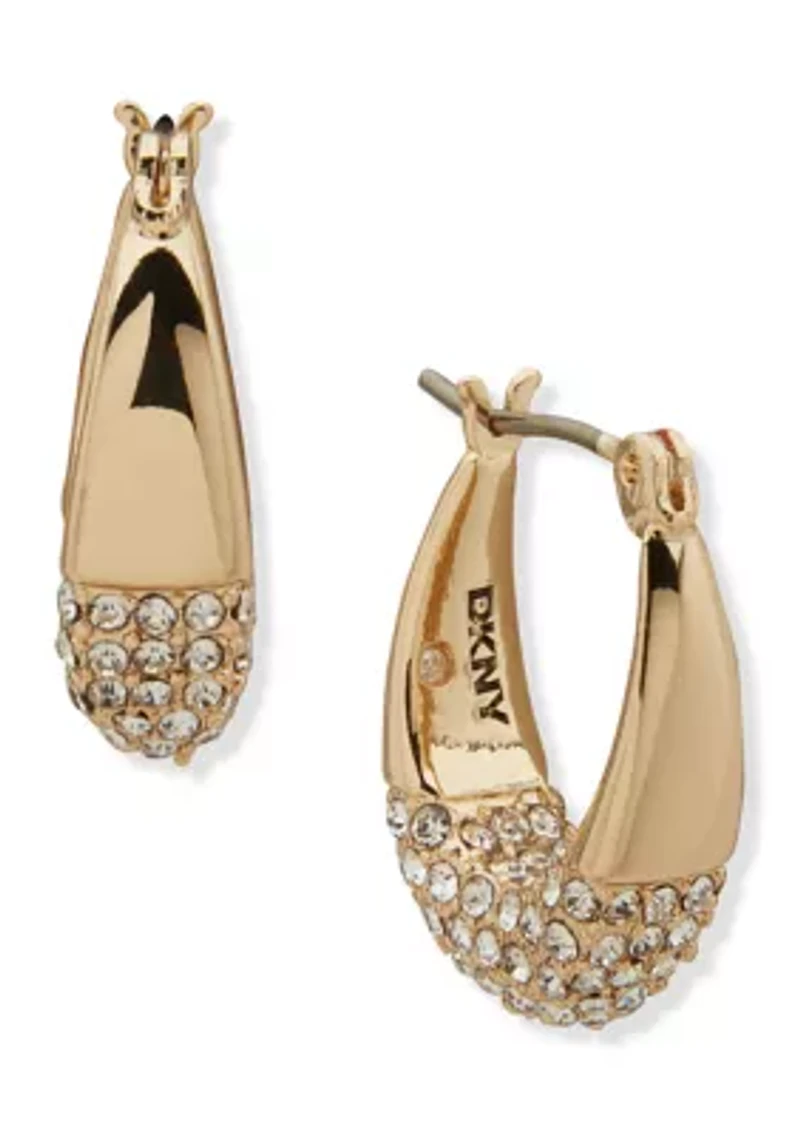 Gold Tone Crystal Paved Dipped Hoop Earrings