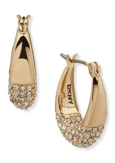 Gold Tone Crystal Paved Dipped Hoop Earrings