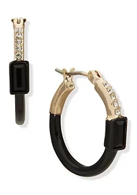 Gold Tone Jet 20 MM Half Enamel Pavé Hoop Earrings