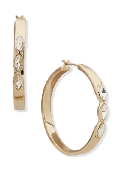 Marquise Stone Gold Tone Crystal Hoop Earrings
