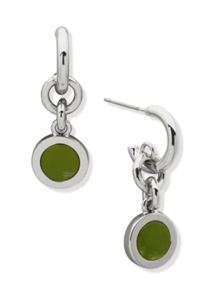 Silver Tone Inlay Link Double Drop Earrings
