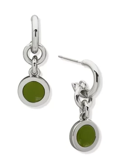 Silver Tone Inlay Link Double Drop Earrings