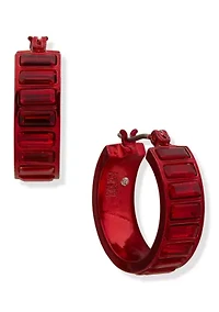 Red Stone Hoop Earrings