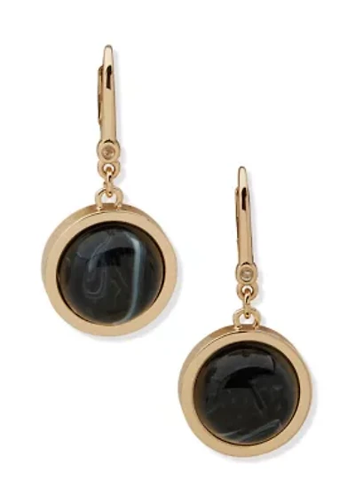 Jet Cabochon Drop Earrings