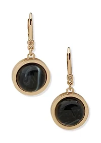  Jet Cabochon Drop Earrings