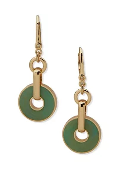 Green Inlay Ring Double Drop Earrings