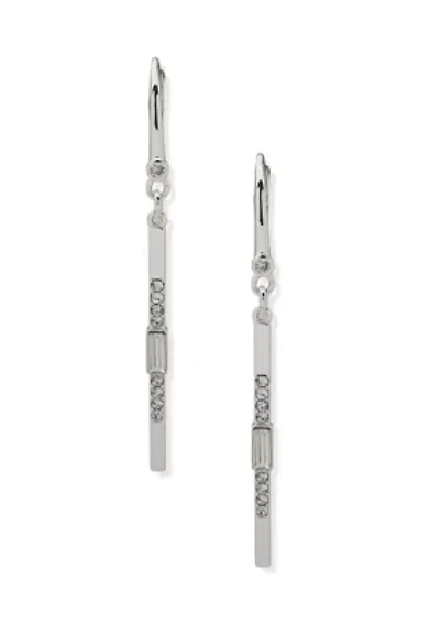 Crystal Pave Silver Tone Linear Earrings