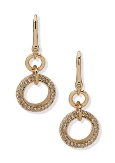  Crystal Pavé Circle Double Drop Earrings