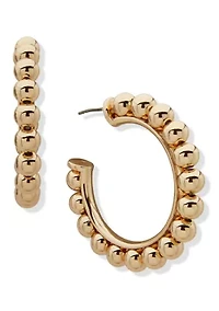 Gold Tone Beaded C Hoop Earrings