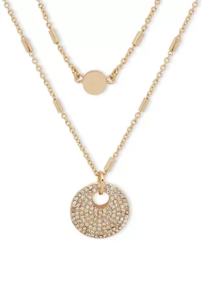 Gold Tone Crystal White 2 Row Pendant Necklace