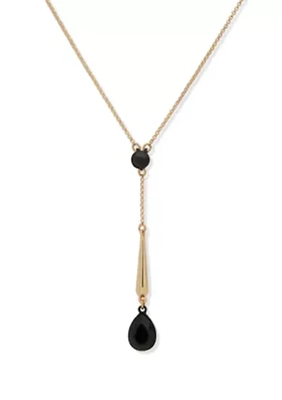 Gold Tone Jet Teardrop Y Necklace
