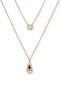 Gold Tone White 2 Row Pendant Necklace