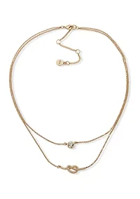 Gold Tone Crystal White 2 Row Pavé Knot Necklace