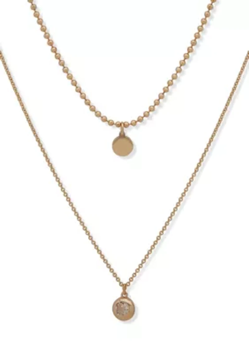 Crystal 2 Row Stone Pendant Necklace