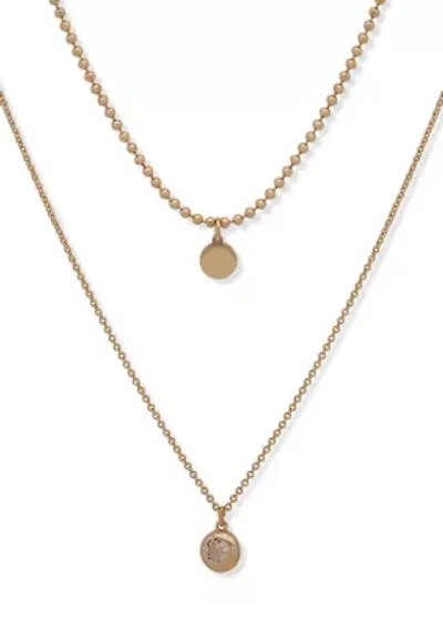 Crystal 2 Row Stone Pendant Necklace