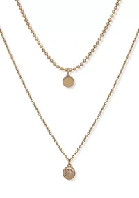 Crystal 2 Row Stone Pendant Necklace