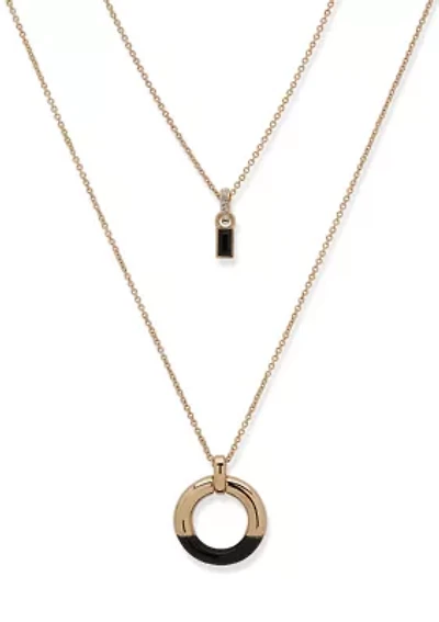 Gold Tone Jet 2 Row Ring Pendant Necklace