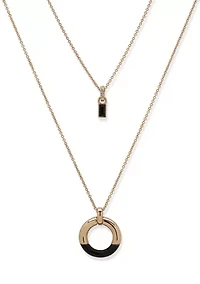 Gold Tone Jet 2 Row Ring Pendant Necklace