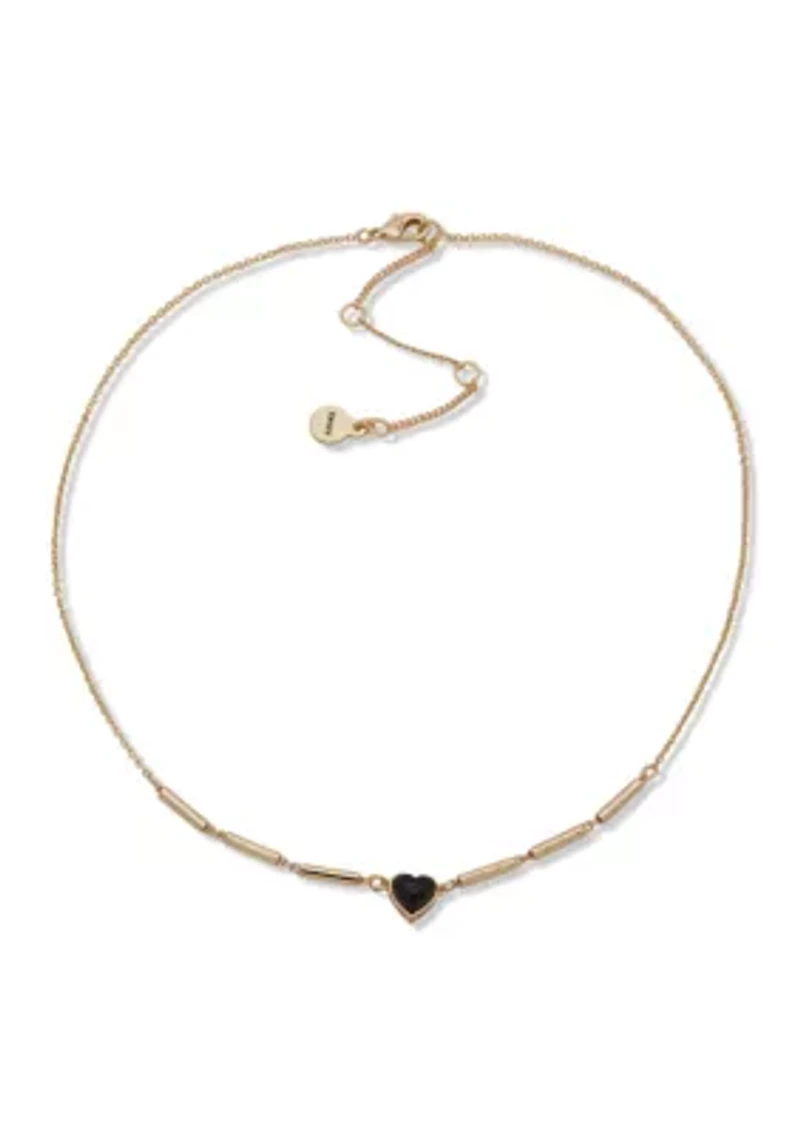 Gold Tone Jet Bar Heart Pendant Necklace