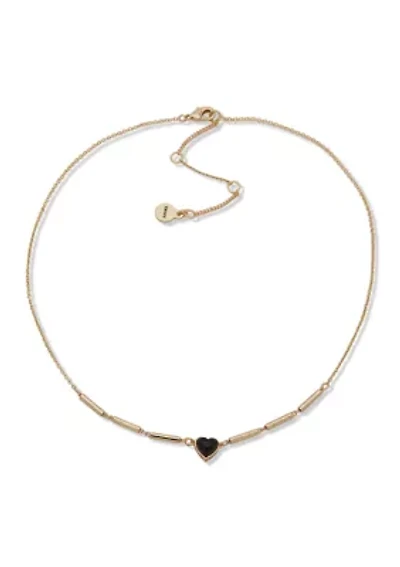 Gold Tone Jet Bar Heart Pendant Necklace
