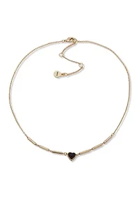 Gold Tone Jet Bar Heart Pendant Necklace