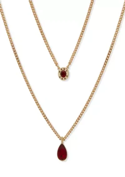 Red Stone Double Pendant Necklace